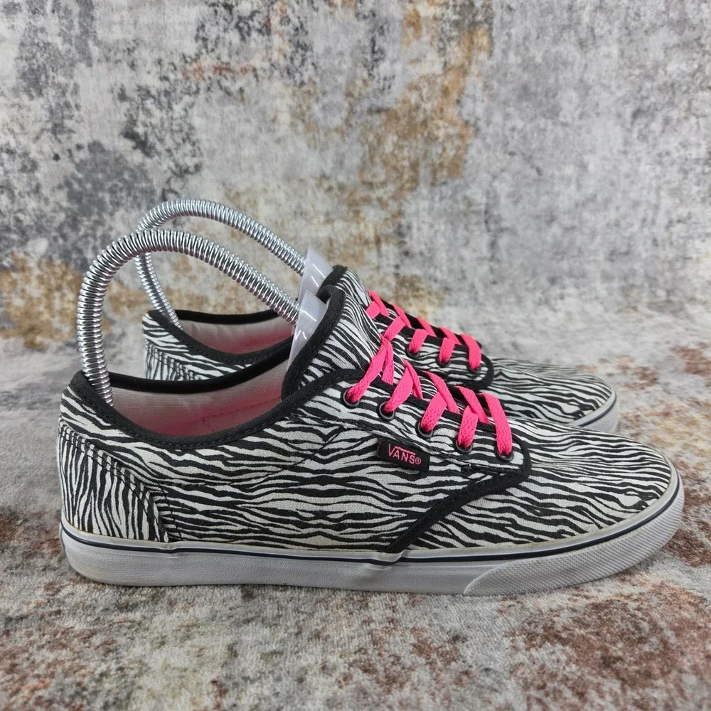 Vans Atwood Low Zebra Print Sneakers Womens 7.5 Black White Hot Pink Skate Shoes